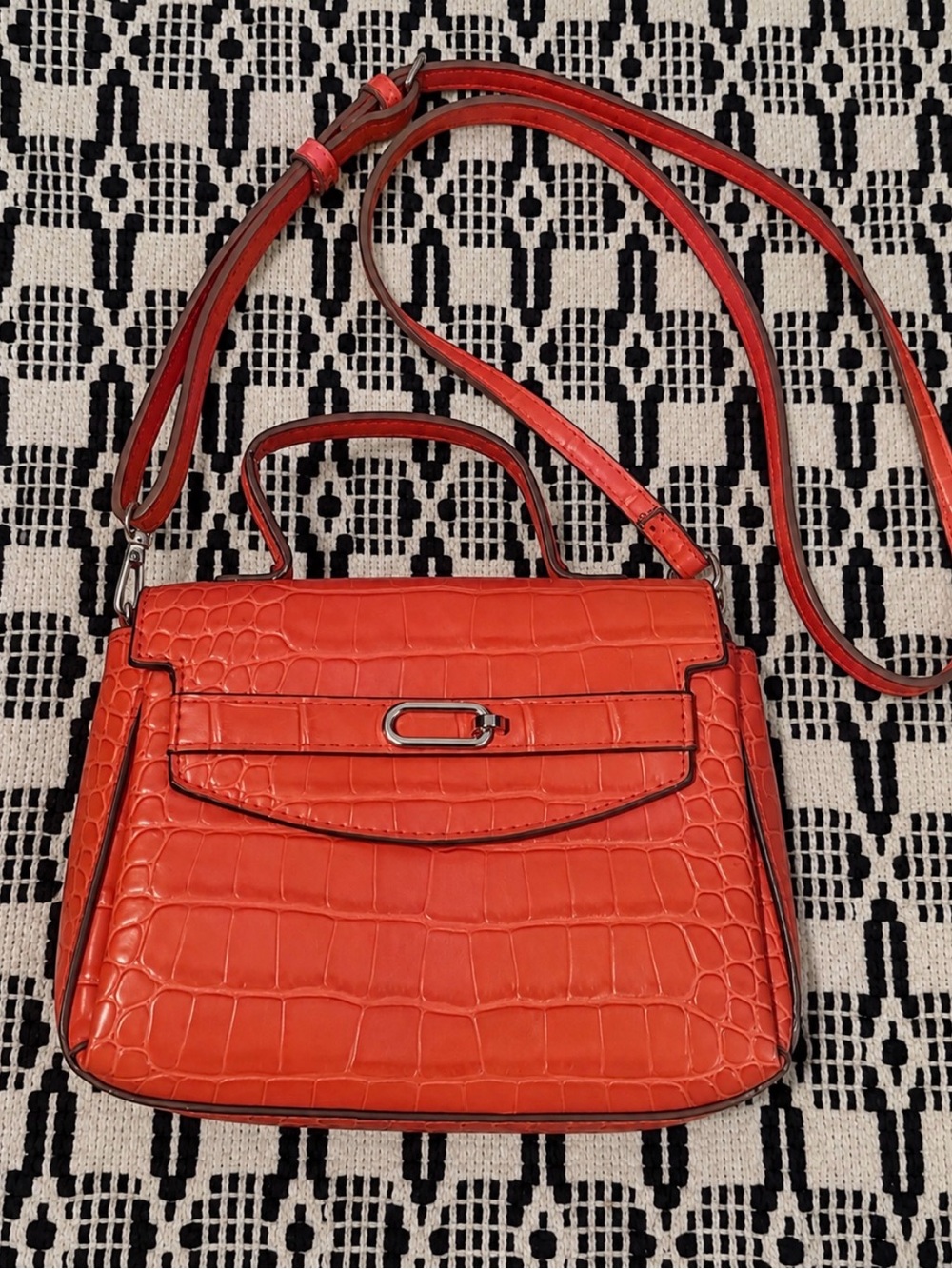 Women’s Croc-Embossed Orange Top-Handle Crossbody Bag